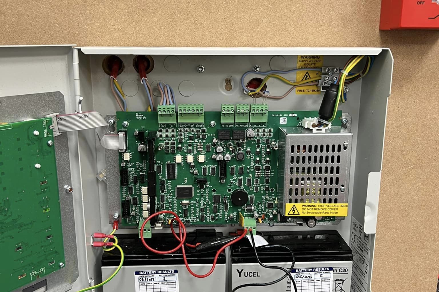 an opened fire detection system on a test board